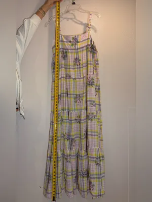 Anthropologie Payal Pratap Pastel Yellow & Pink Floral Plaid Maxi Dress thumbnail 7