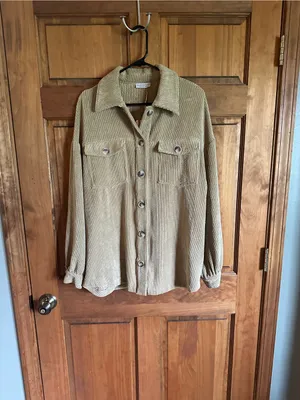 Anthropologie Taupe Corduroy Utility button up shirt jacket  size medium! thumbnail 2