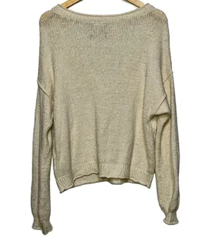 Abercrombie & Fitch Cream Ribbed Knit Long Sleeve Pullover V-Neck Sweater Size M thumbnail 2