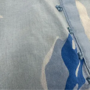 Gretchen Scott Cotton Tunic Shirt Women’s Medium Blue Beaded Floral Embellished thumbnail 7