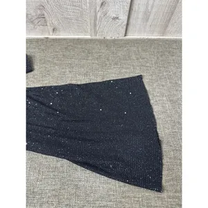 Womens M Black Sparkly Cowl Neck Open Back Long Sleeve Sexy Mini Cocktail Dress thumbnail 4