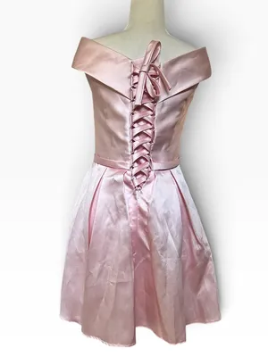 Handmade Off-Shoulder Taffeta Fit & Flare Dress in Light Pink thumbnail 5