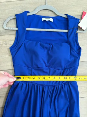 Popilush Sleeveless Square Neck Ribbed Cinch Wide Leg Jumpsuit Blue NWT M thumbnail 10