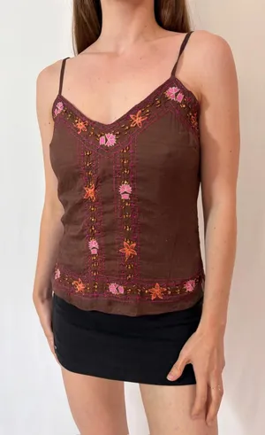 Brown Boho Floral Embroidered Rampage Cottagecore Cami thumbnail 1