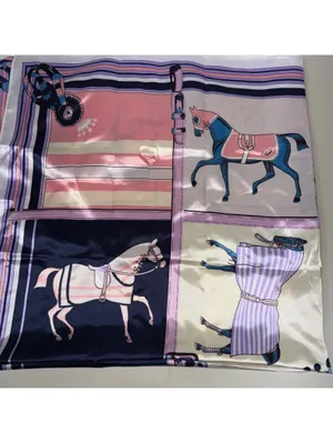 Horse Equestrian Satin Scarf 90x90cm Pink Blue Square thumbnail 3