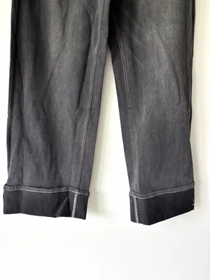 Halara High Waisted Wide Leg Jeans Faded Black Wash Cuffed Hem Baggy Loose Fit thumbnail 4