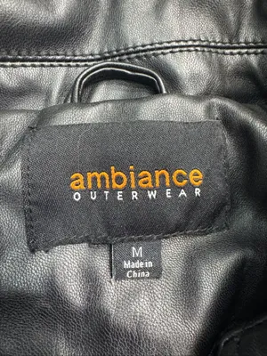 Ambiance Cropped Black Faux Leather Moto Jacket Medium Asym Zip BNWOT thumbnail 4