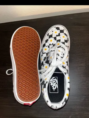 Vans Checkerboard Daisy Canvas Sneakers - Black, White & Yellow thumbnail 6