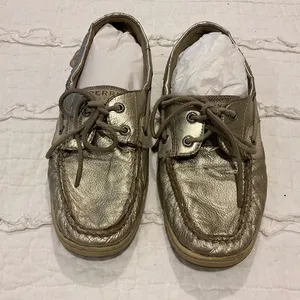SPERRY Top-Sider Boat Shoes Gold Metallic Leather Tweed Size 9 thumbnail 2