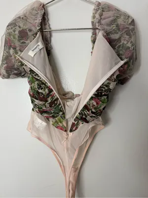 House of CB Nina Vintage Floral Gathered Mesh Bodysuit M thumbnail 8