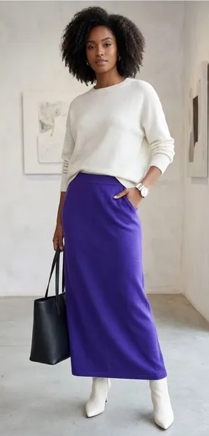Vintage Adrianna Papell Purple Wool Blend Knit Midi Maxi Skirt Size M thumbnail 1