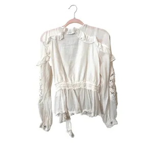 FARM RIO Wrap Tie Waist Ruffled Top White Medium thumbnail 3