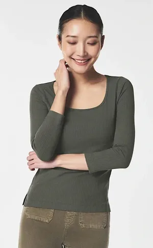 Spanx‎ Green Ribbed Scoop Neck Top thumbnail 1