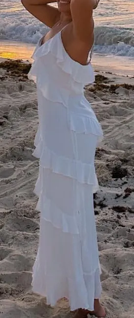 Maxi ruffle white dress Size M thumbnail 1