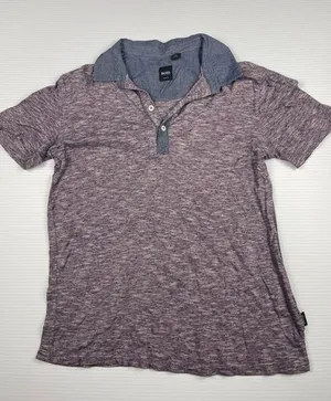 Hugo Boss‎ Slim Fit Heathered Polo Shirt with Chambray Collar women's M thumbnail 1