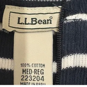 LL Bean Women Top M Navy‎ White Striped Mock Neck Cotton Shirt Preppy Coastal thumbnail 5