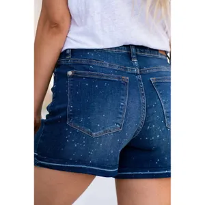Judy Blue Ava Splattered Distressed Dark Wash High Rise 5 Pocket Denim Shorts S thumbnail 4