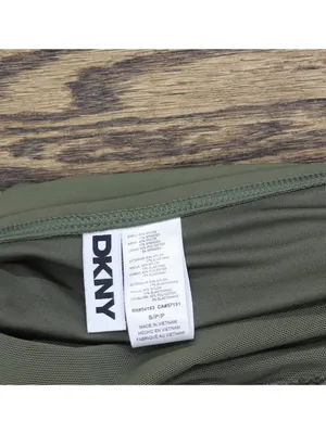 DKNY Halter V-Neck Shirred Tankini Top DIMKS215 Moss Green S thumbnail 3
