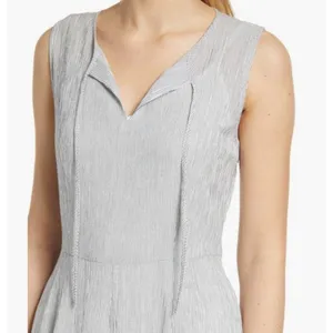 Caslon Striped Cotton Midi Dress Gray White Sleeveless Ruffle Summer M coastal thumbnail 9
