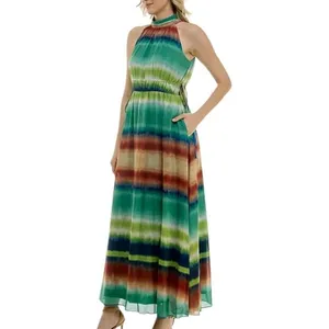 Taylor NWT Printed Chiffon Mock Neck Sleeveless Gathered Maxi Dress Rust Teal 6‎ thumbnail 8