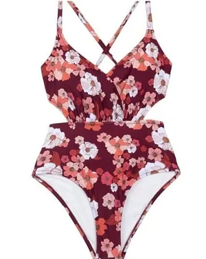 Cupshe Olivia Women XL Floral One Piece Cross Straps Back Tie Floral Swimsuit thumbnail 1