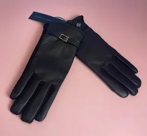 Adrienne Vittadini Black Leather Gloves Touchscreen Wool blend lining S/M NWT thumbnail 1