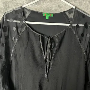 Tibi Black Silk Chiffon Dress Sheer Polka Dot Sleeves Tie Neck Size 2 XS‎ thumbnail 3