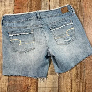 American Eagle Blue Crochet Lace Trim Distressed Denim Cut Off Jean Shorts 10 thumbnail 7