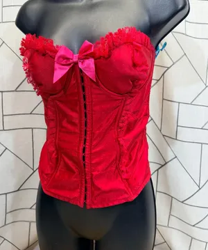 Victoria's Secret Corset Top 36C Red‎ Excellent Lace Up Satin Polka Dot Bow thumbnail 1