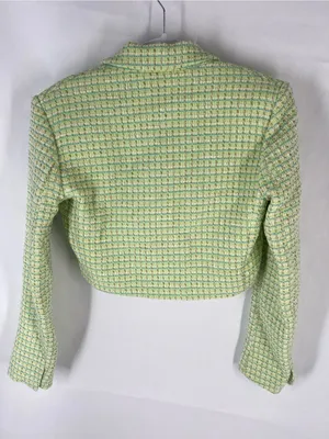 ZARA NWT Green Tweed Cropped Blazer Pearl Buttons Size XS thumbnail 11