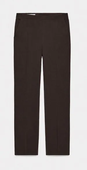 Zara Basics Straight Leg Slim Fit Trousers in Dark Brown Size 8 New thumbnail 1