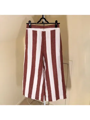 Madewell NWOT Women's Orange/Brown Striped Pull On Wide Leg Pants Size ST thumbnail 2