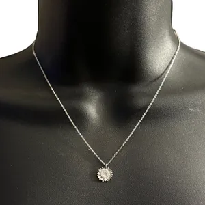 Dainty white gold dipped pave sunflower pendant necklace thumbnail 1