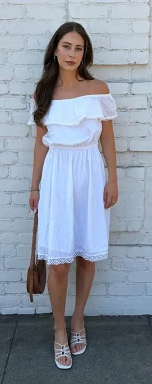 Old Navy Faded Glory bohemian white cotton off the shoulder dress with lace trim sz S #fairycore #cottagecore #cowgirl thumbnail 1