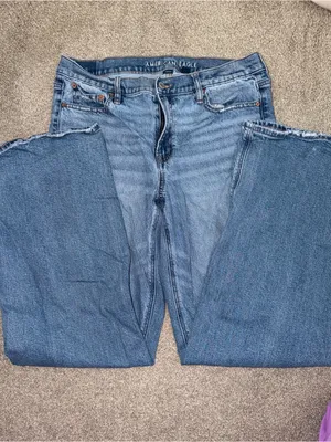 American Eagle Outfitters TALL Blue Straight-Leg Jeans with Raw Hem thumbnail 2