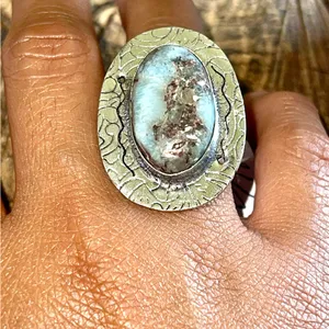 Larimar Crystal Ring Size 7 1/4 Blue thumbnail 2