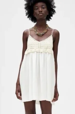 NEW ZARA crochet mini flowy beachy sundress thumbnail 1