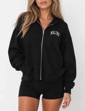 Faded Rose Malibu Health & Wellness Zip Up Hoodie Black Cropped Fleece XL thumbnail 1