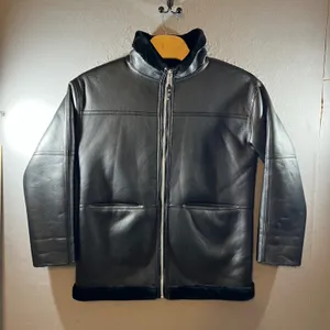 1553‎ | Rebecca Minkoff Vegan Leather Shearling Moto Jacket Black Womens L thumbnail 1