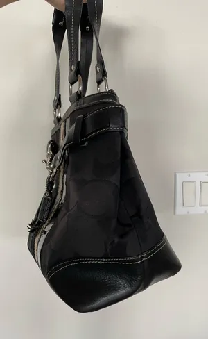 Vintage COACH HAMPTONS BLACK SIGNATURE C PYTHON STRIPE TOTE Big Logo thumbnail 5
