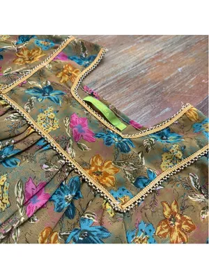 Rapsodia Boho Floral Mini Dress Square Neck Gold Beaded Trim Size S Puff Sleeve thumbnail 7