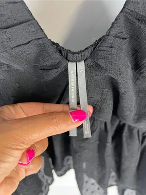 Anthropologie Black Sheer Peplum Blouse Size L Swiss Dot Long Sleeve thumbnail 7
