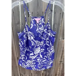 Lilly Pulitzer $108 Women's Dusk 100% Silk Top in Spectrum Blue Tide Pools Print thumbnail 3