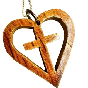 Heart Cross Wood Pendant necklace thumbnail 4