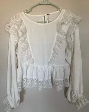 Free People Take It Easy Ruffle Lace Blouse M Boho Read thumbnail 1