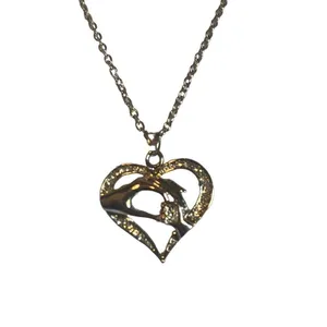 Silver Tone Diamond Heart Mother Child Holding Hands Pendant Adjustable Necklace thumbnail 2