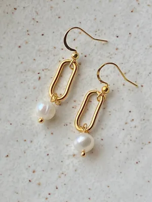 Handmade gold tone stainless steel natural shell pearls chic fairy boho vintage style dangle earrings💖 thumbnail 4