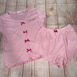 Rampage Women’s Medium Pink Pajama Set with Bow Accents thumbnail 1