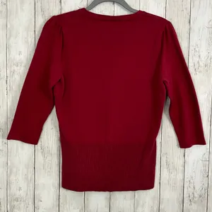 Fashion Bug Red 3/4 Sleeve Button Ruffle Accent Knit Pullover Sweater Small thumbnail 2