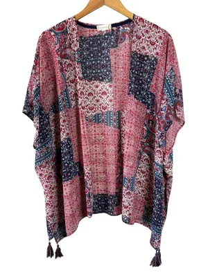Altar’d State Boho Patchwork Sheer Kimono Topper Paisley Tassel Cardigan Size M thumbnail 2